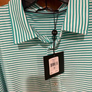 RLX Ralph Lauren Polo Shirt Green White stripe. XL. NWT